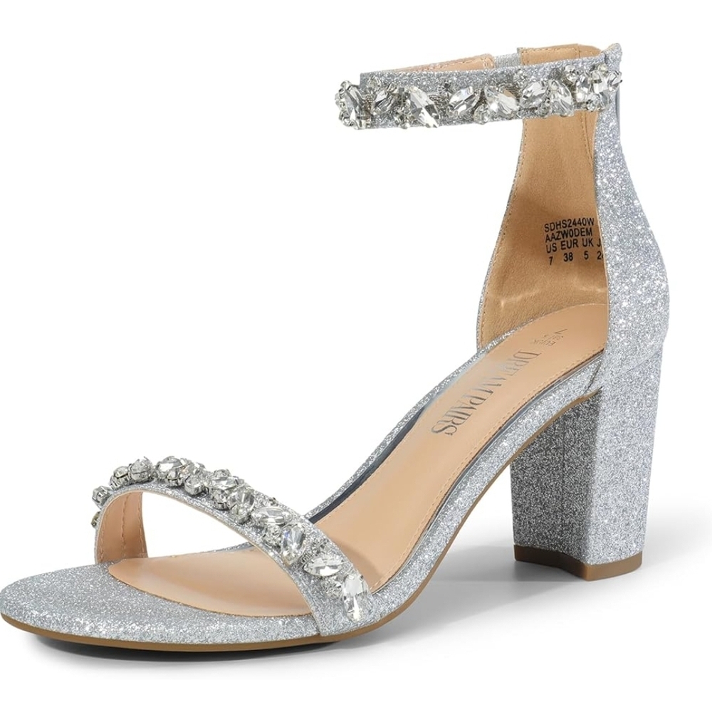 NEW, IN BOX, DREAM PAIRS Women's Chunk Low Heel Pump Sandals, SILVER GLITTER